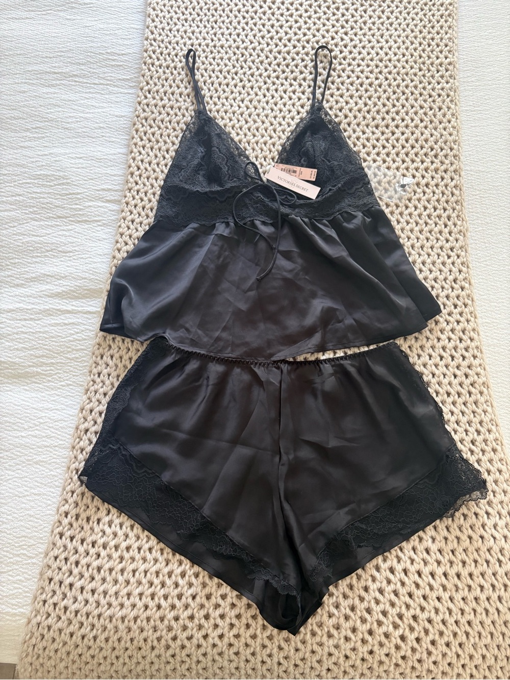 Black Satin Lace Cami & Short Sleep Set from Victoria Secret